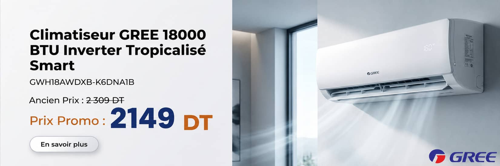 Climatiseur GREE 18000 BTU R32 Inverter Tropicalis&eacute; Smart - Chaud & Froid